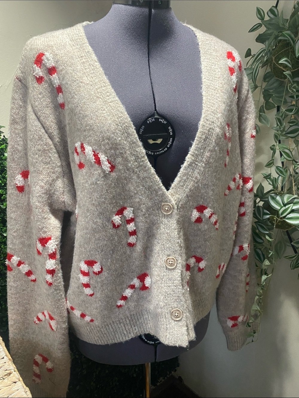 cupcakes & cashmere Beige Candy Cane Button-Front Cardigan